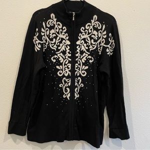 EUC Christopher & Banks Embellished Full Zip Sweater